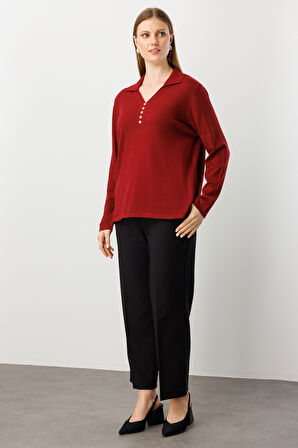 ON TRİKO Polo Yaka Süs Düğmeli Triko Kazak 65333-26k