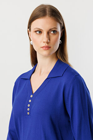 ON TRİKO Polo Yaka Süs Düğmeli Triko Kazak 65333-26k