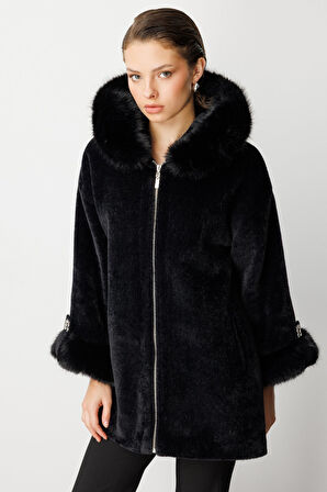 EKOL Kürk Detaylı Uzun Peluş Mont 6031-26k