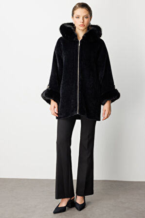 EKOL Kürk Detaylı Uzun Peluş Mont 6031-26k