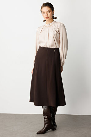 EKOL Broş Detaylı Volanlı Midi Etek 2039-26k