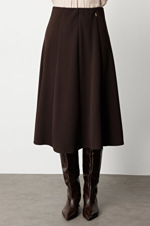 EKOL Broş Detaylı Volanlı Midi Etek 2039-26k