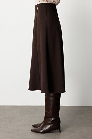 EKOL Broş Detaylı Volanlı Midi Etek 2039-26k