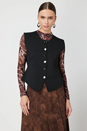 ON TRİKO Sıfır Yaka Düğmeli Triko Yelek 66947-26k