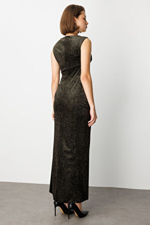 EKOL Beli Büzgülü Simli Kolsuz Elbise 4043-26K