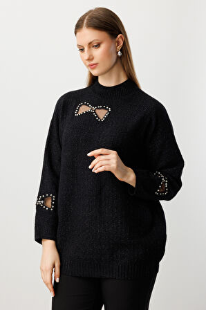 ONTRİKO Taşlı Transparan Detaylı Triko Kazak 60306-26K