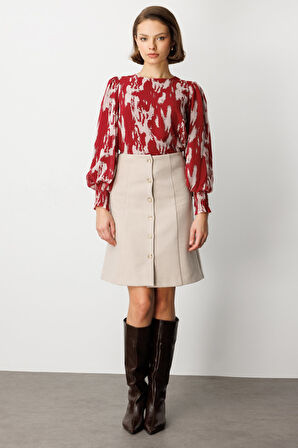 EKOL Önü Düğmeli Diz Üstü Kaşe Etek 2109-26k