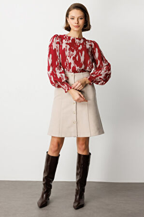 EKOL Önü Düğmeli Diz Üstü Kaşe Etek 2109-26k