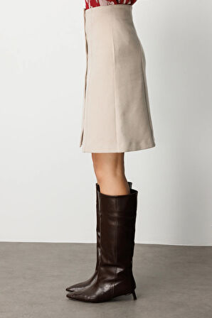 EKOL Önü Düğmeli Diz Üstü Kaşe Etek 2109-26k