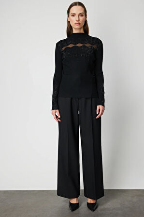 ON TRİKO Transparan Detaylı Taşlı Triko Kazak 60387-26k