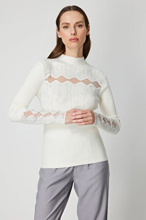 ON TRİKO Transparan Detaylı Taşlı Triko Kazak 60387-26k