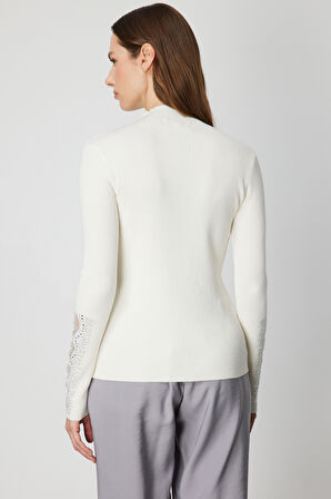 ON TRİKO Transparan Detaylı Taşlı Triko Kazak 60387-26k