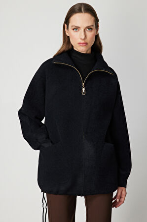 ON TRİKO Arkası Desenli Taşlı Dik Yaka Hırka 60945-26k