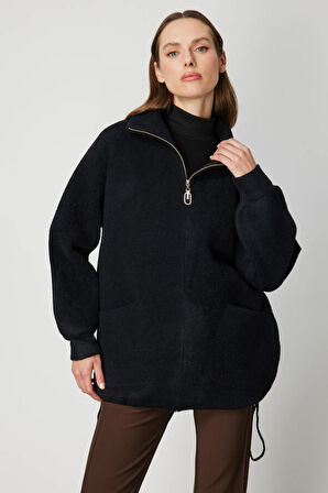 ON TRİKO Arkası Desenli Taşlı Dik Yaka Hırka 60945-26k