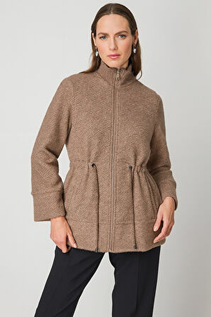 ON TRİKO Beli Bağcıklı Dik Yaka Mont 66721