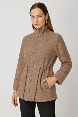 ON TRİKO Beli Bağcıklı Dik Yaka Mont 66721