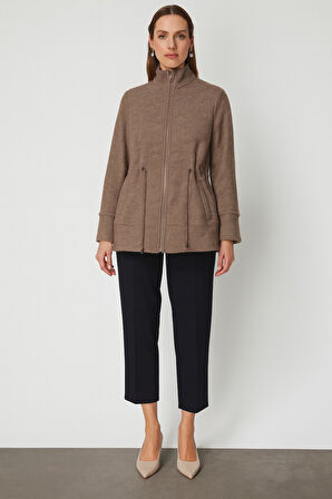 ON TRİKO Beli Bağcıklı Dik Yaka Mont 66721