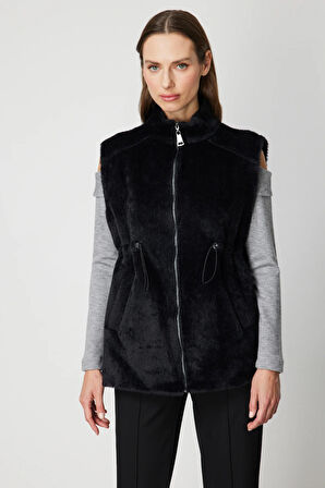 ON TRİKO Dik Yaka Beli Lastikli Peluş Yelek 66932