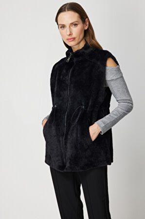 ON TRİKO Dik Yaka Beli Lastikli Peluş Yelek 66932