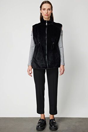 ON TRİKO Dik Yaka Beli Lastikli Peluş Yelek 66932