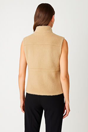 ON TRİKO Dik Yaka Beli Lastikli Peluş Yelek 66932