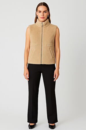 ON TRİKO Dik Yaka Beli Lastikli Peluş Yelek 66932