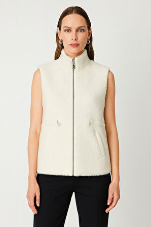 ON TRİKO Dik Yaka Beli Lastikli Peluş Yelek 66932