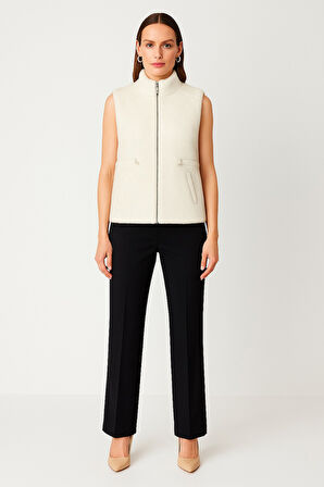 ON TRİKO Dik Yaka Beli Lastikli Peluş Yelek 66932