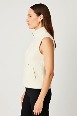 ON TRİKO Dik Yaka Beli Lastikli Peluş Yelek 66932