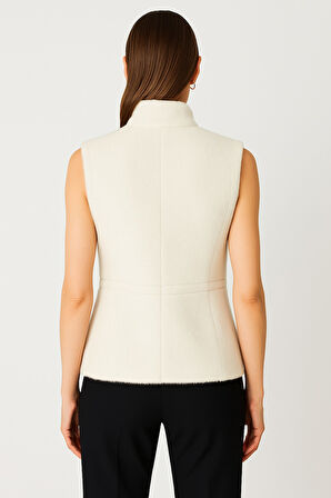 ON TRİKO Dik Yaka Beli Lastikli Peluş Yelek 66932