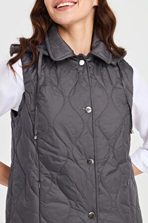 DESEN TRİKO Kadın Kapüşonlu Kapitone Yelek 23406-26k