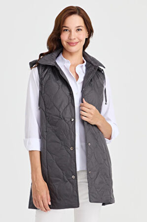 DESEN TRİKO Kadın Kapüşonlu Kapitone Yelek 23406-26k