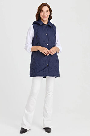 DESEN TRİKO Kadın Kapüşonlu Kapitone Yelek 23406-26k