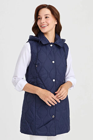 DESEN TRİKO Kadın Kapüşonlu Kapitone Yelek 23406-26k