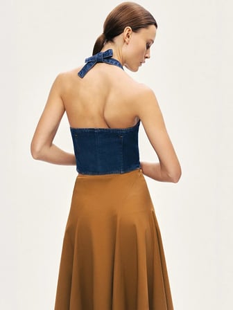 NOCTURNE Boyundan Bağlamalı Denim Yelek 7086