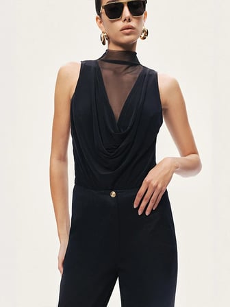 NOCTURNE Transparan Detaylı Degaje Yaka Body 14147