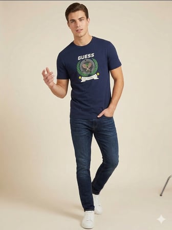 GUESS Erkek Bisiklet Yaka Logolu Tenis Baskılı Slim Fit T-Shirt Z6GI16K3206