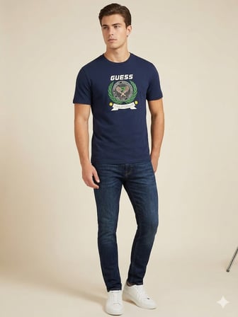GUESS Erkek Bisiklet Yaka Logolu Tenis Baskılı Slim Fit T-Shirt Z6GI16K3206