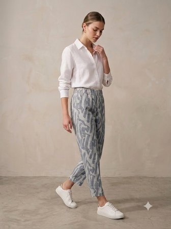 DAİDO Soyut Desenli Keten Karışımlı Havuç Paça Pantolon 3112