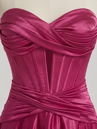HOT CONTACT Straplez Kruvaze Detaylı Korseli Saten Mini Abiye Elbise 8424