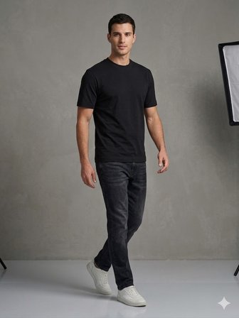 VAGANZA Modern Fit Siyah Erkek Basic T-Shirt 1000