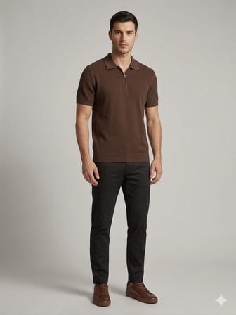 VAGANZA Fermuarlı Polo Yaka Dokulu Kısa Kollu Triko T-Shirt 4083