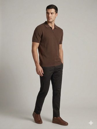 VAGANZA Fermuarlı Polo Yaka Dokulu Kısa Kollu Triko T-Shirt 4083