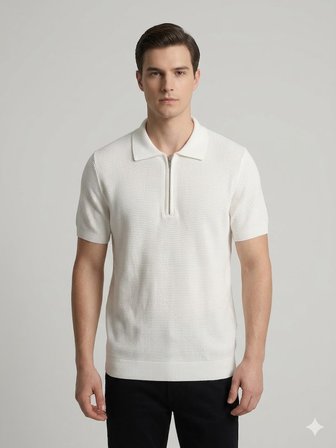 VAGANZA Fermuarlı Polo Yaka Dokulu Kısa Kollu Triko T-Shirt 4083