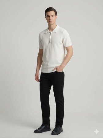 VAGANZA Fermuarlı Polo Yaka Dokulu Kısa Kollu Triko T-Shirt 4083