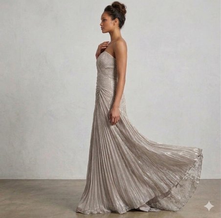 FOR COSTUME Gümüş Işıltılı Drapeli Abiye 10192