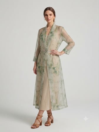 BIZE FASHION Bambu Desenli Transparan Tül Kimono Elbise 1124