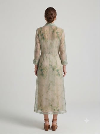 BIZE FASHION Bambu Desenli Transparan Tül Kimono Elbise 1124