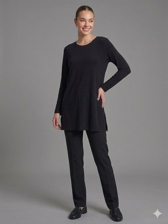 ON TRİKO Kadın Siyah Bisiklet Yaka Uzun Kollu Basic Tunik 71502