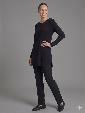 ON TRİKO Kadın Siyah Bisiklet Yaka Uzun Kollu Basic Tunik 71502